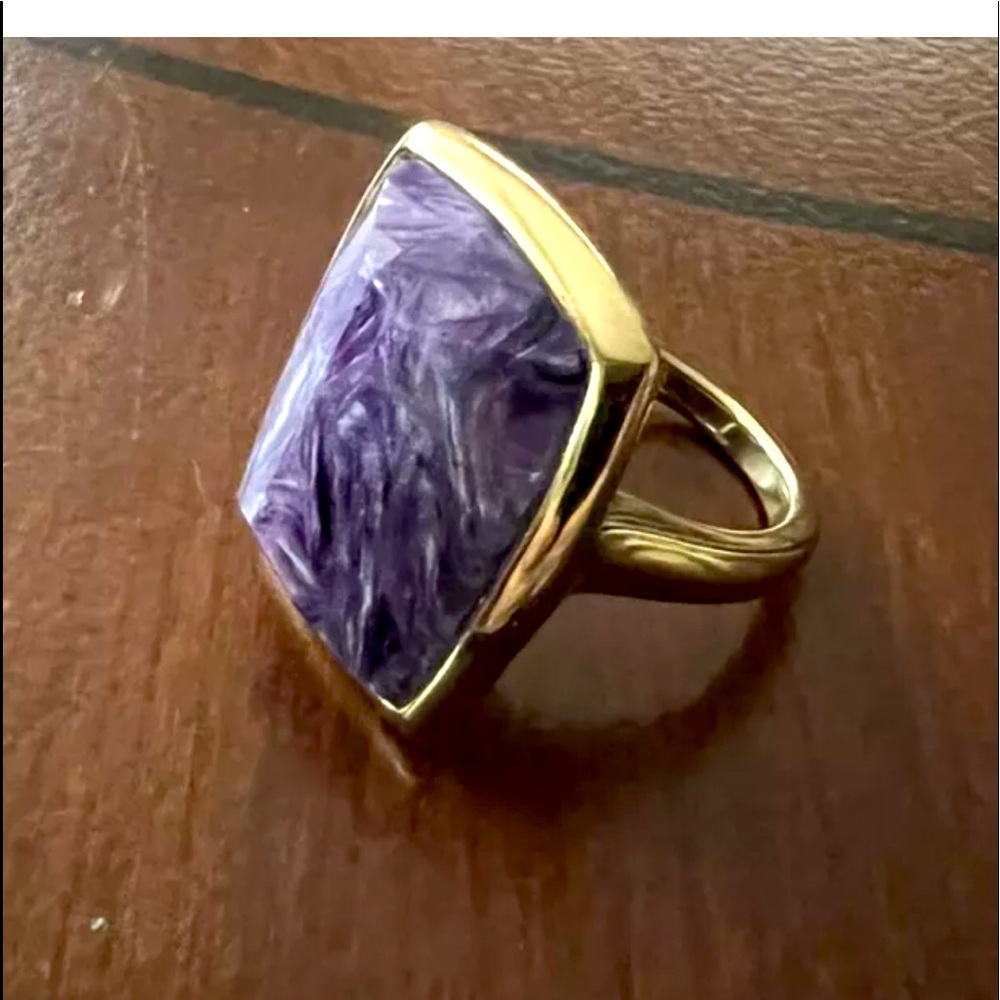 14k  GOLD  MODERNIST FP  PURPLE QUARTZ CHECKERBOARD RING SZ 7 8g